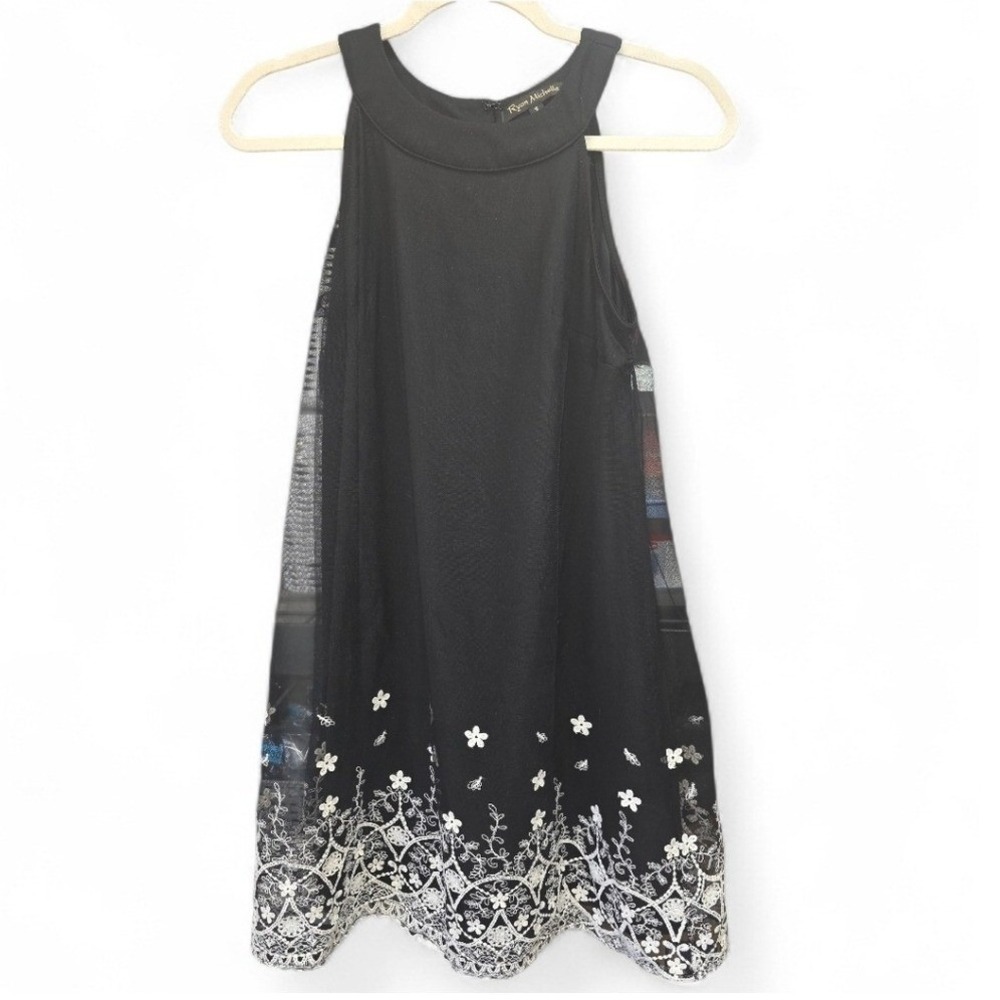 Ryan Michelle Black White Halter Dress Floral Embroidered Hem Size Small - Picture 2 of 7